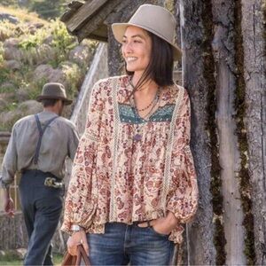 Sundance Jessamyn Peasant Boho Blouse Top Coral Small